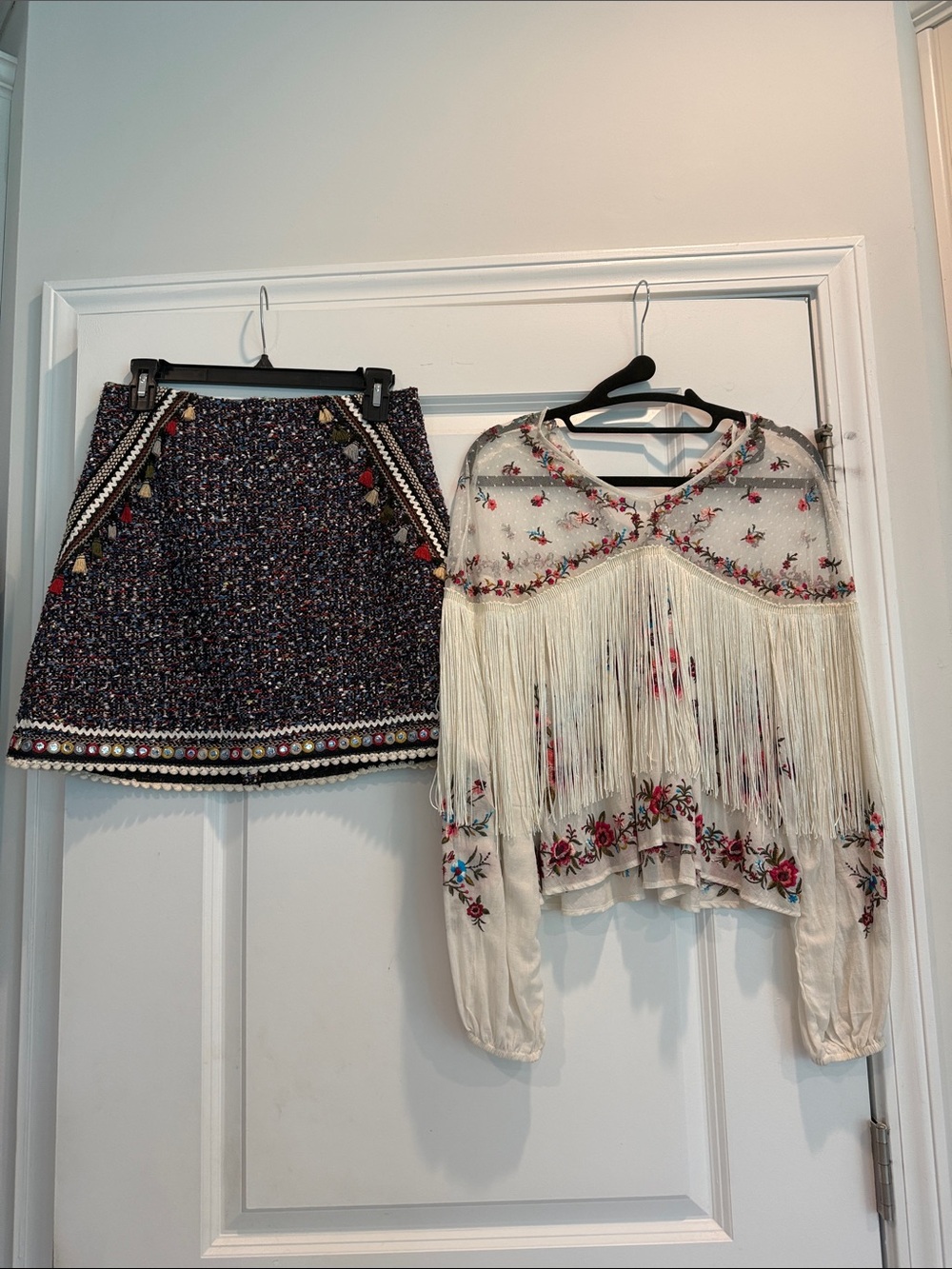 Zara Navy Multicolor Tweed Mini Skirt & Blouse